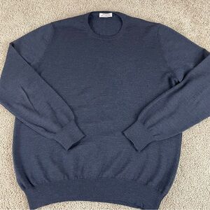Gran Sasso Sweater Men's Size 56 Blue Long Sleeve Merino Wool Crewneck E226